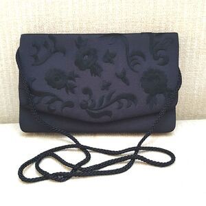 LaRegale Black Embroidered Floral Handmade Evening Shoulder Bag